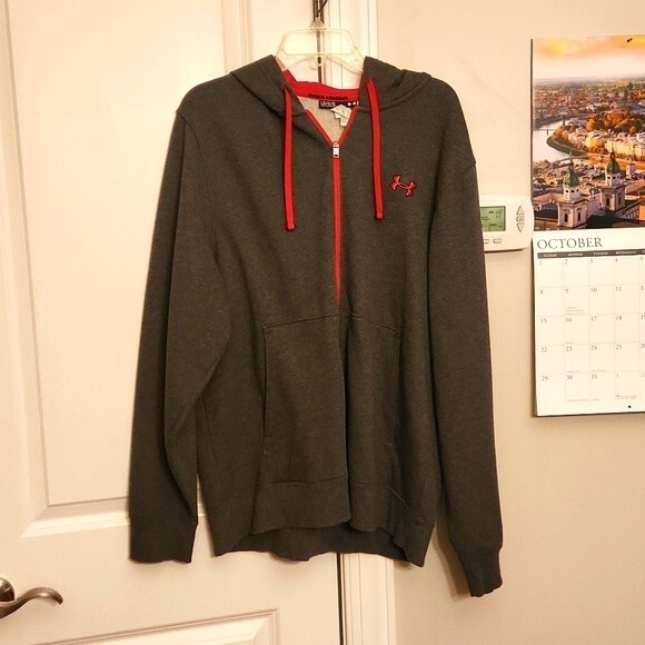 Under Armour Men's Gray & Red Zip-Up Hoodie Sweatshirt Size L - Picture 1 of 8
